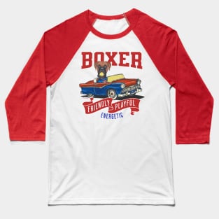 Funny and cute boxer dog in a retro vintage classic car with banners that are red white and blue Baseball T-Shirt